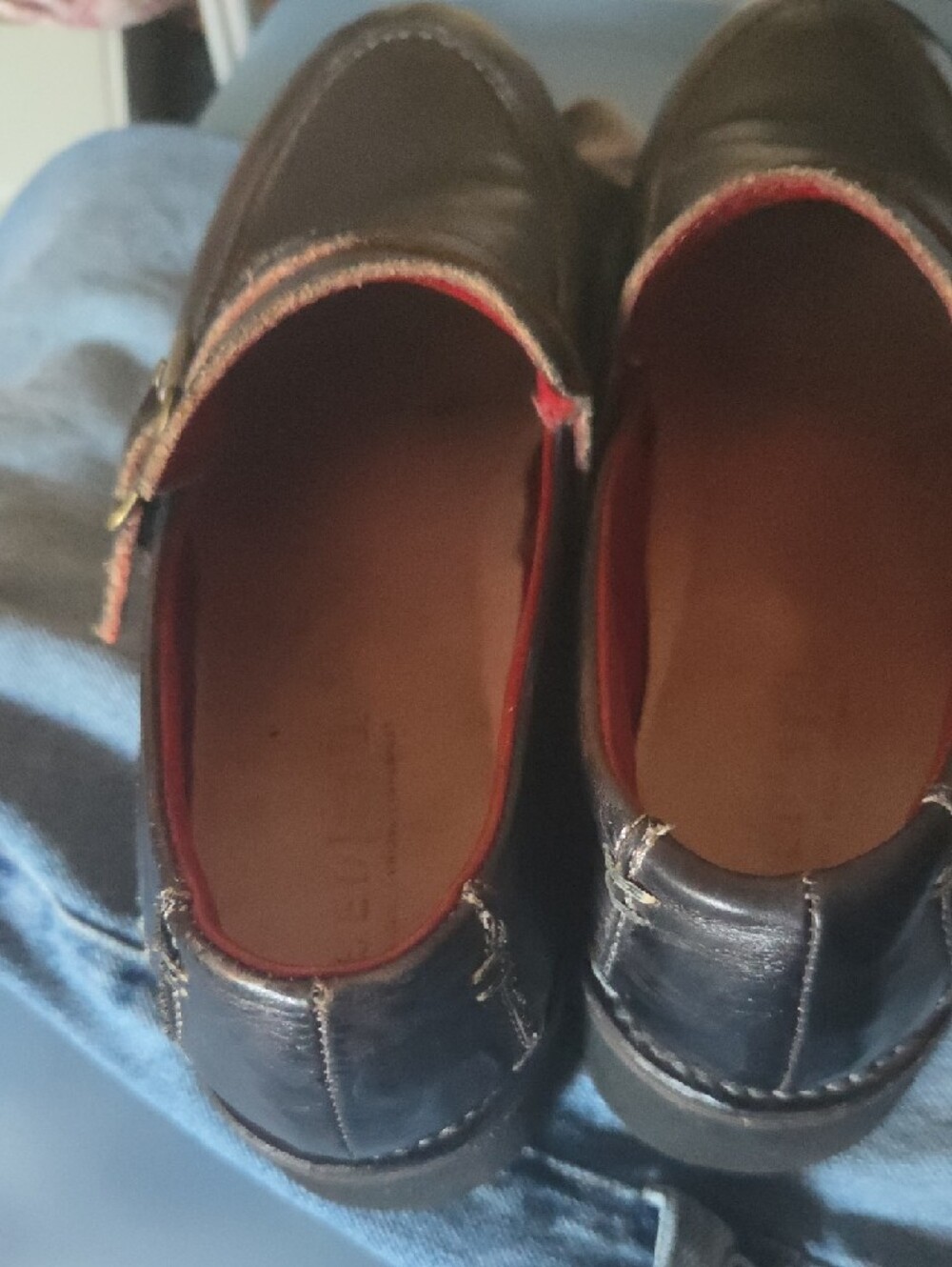 BED|STU Black Leather Platform Monk Strap Loafers with Red Lining - Picture 4 of 6